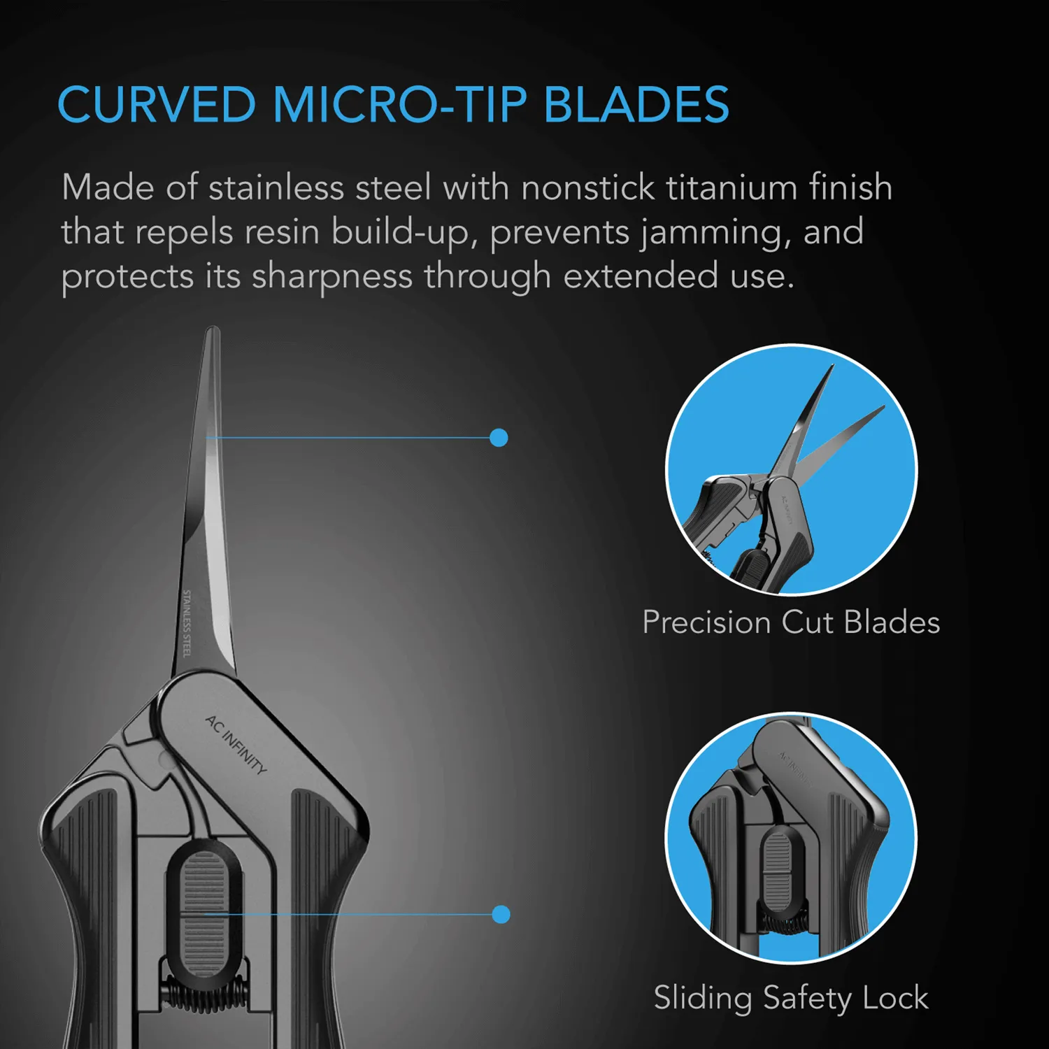AC Infinity Stainless Steel Curved Pruning Shear, Ergonomic Lightweight, 6.6" Blades, 2-Pack