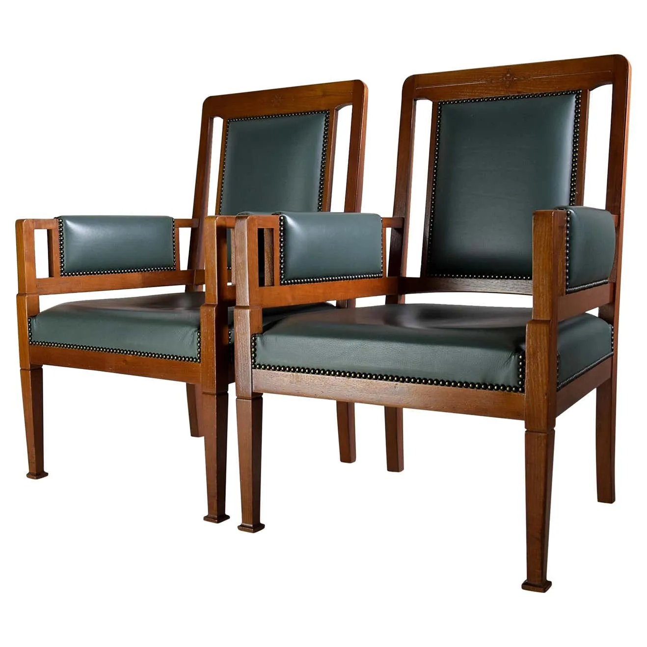 Art Nouveau Green and Brown Armchairs