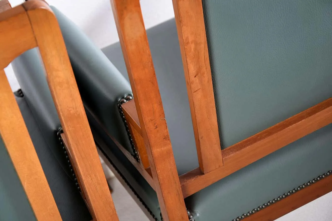 Art Nouveau Green and Brown Armchairs