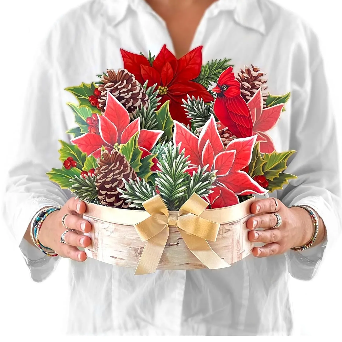 Christmas Pop-Up Card Birch Poinsettia