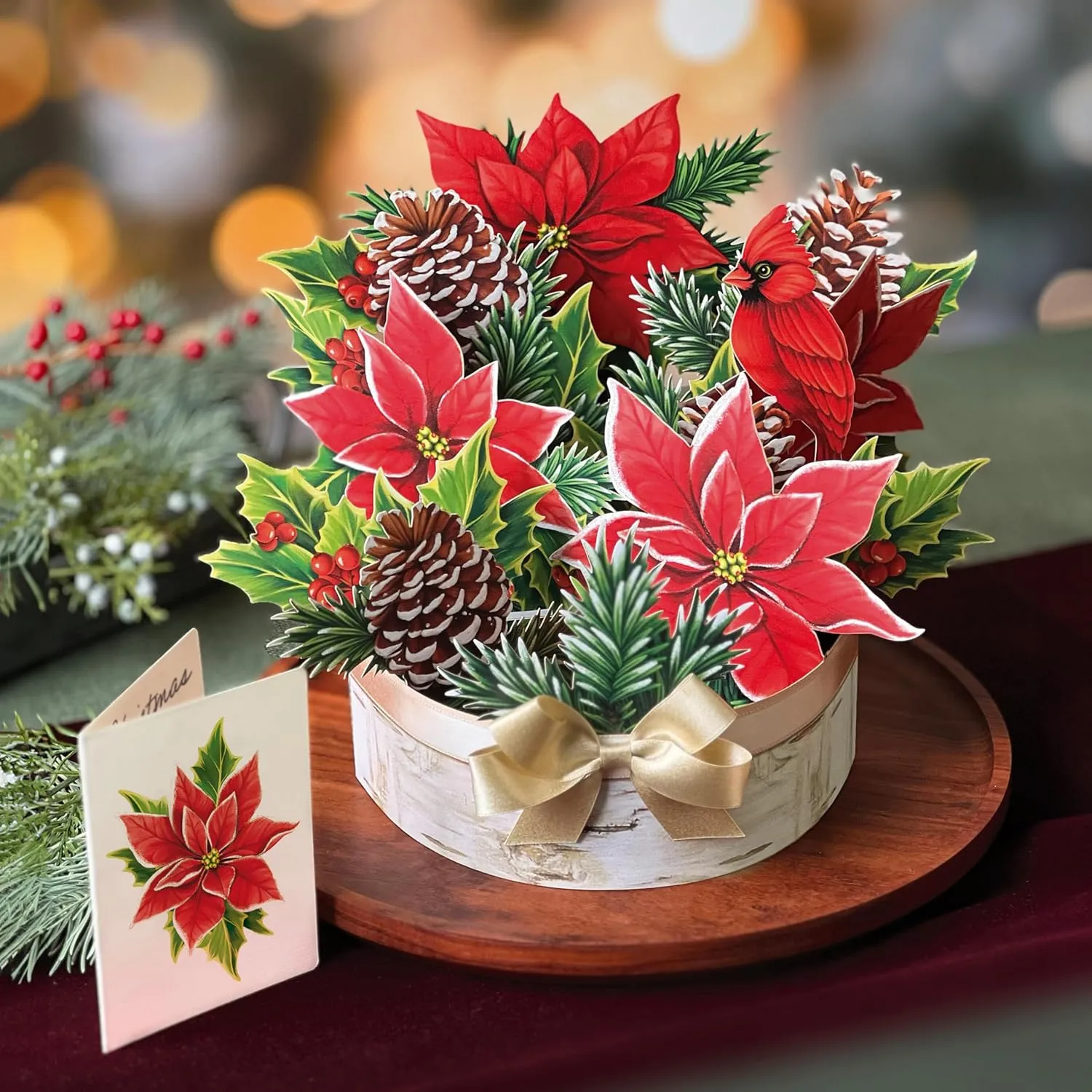 Christmas Pop-Up Card Birch Poinsettia