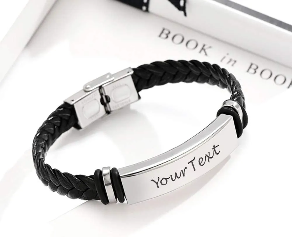 EDSG Mens Bracelet Personalized Custom Bracelets for Men Leather Engraved Bracelet Gift for Boyfriend Husband Dad Bestman Gift for Valentines Day Christmas, Birthday, Wedding, Anniversary, Father's Day