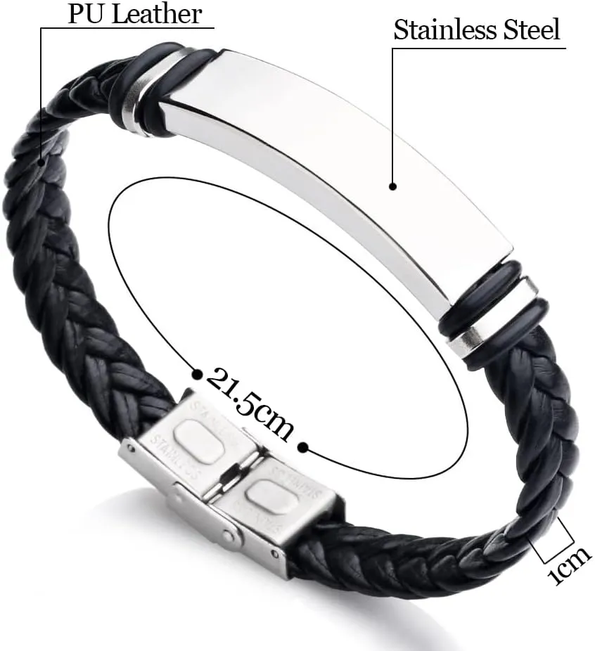 EDSG Mens Bracelet Personalized Custom Bracelets for Men Leather Engraved Bracelet Gift for Boyfriend Husband Dad Bestman Gift for Valentines Day Christmas, Birthday, Wedding, Anniversary, Father's Day