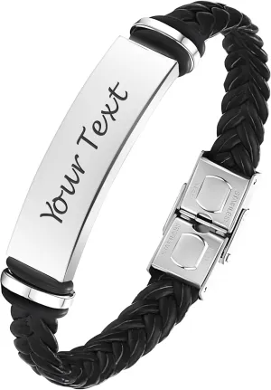 EDSG Mens Bracelet Personalized Custom Bracelets for Men Leather Engraved Bracelet Gift for Boyfriend Husband Dad Bestman Gift for Valentines Day Christmas, Birthday, Wedding, Anniversary, Father's Day