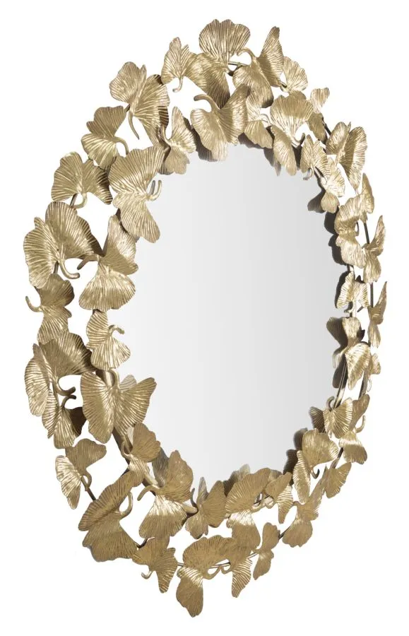 Golden Metal Leaf Round Wall Mirror
