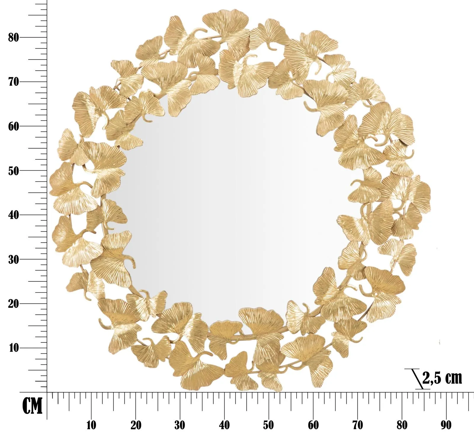 Golden Metal Leaf Round Wall Mirror