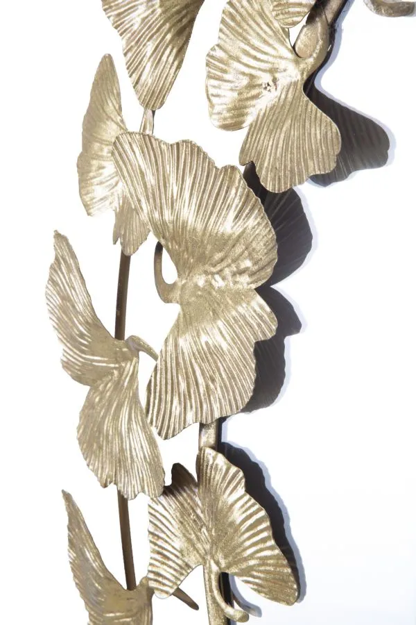 Golden Metal Leaf Round Wall Mirror