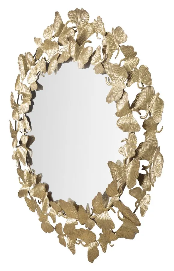 Golden Metal Leaf Round Wall Mirror