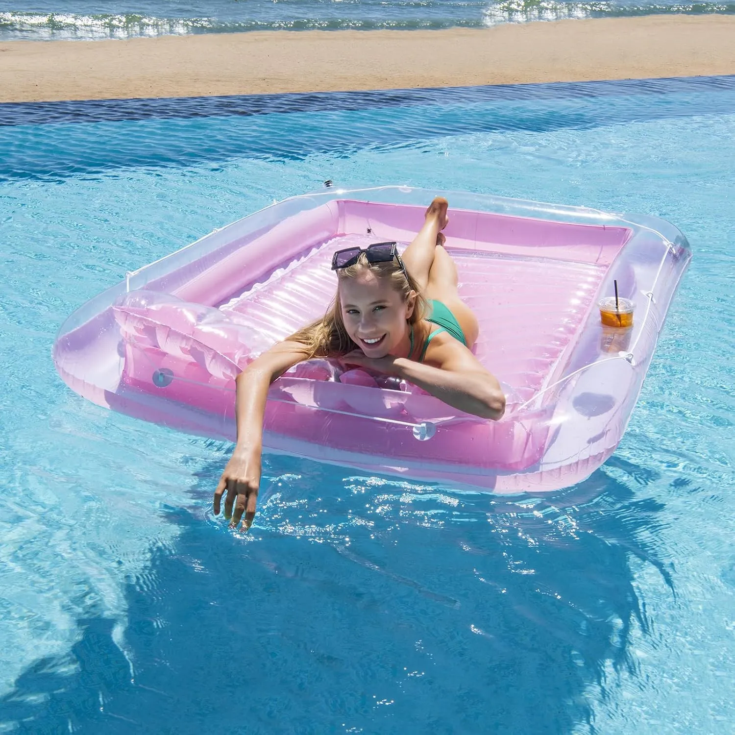 Inflatable Pool Floats Boat for Adults, Blow Up Tanning Pool Raft Sun Tan Tub with Inflatable Pillow for Family Outdoor, Garden, Backyard Summer Water Party (14  Year Old)