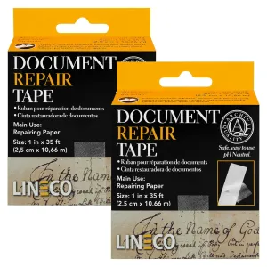 Lineco Archival Document Repair Tape, Repairs Paper Documents, Book Pages, Maps, Ephemera, Photos and Printed Artwork. Ideal for Family Archivist, Acid-Free Translucent Tape 1" x 35', Pack of 2