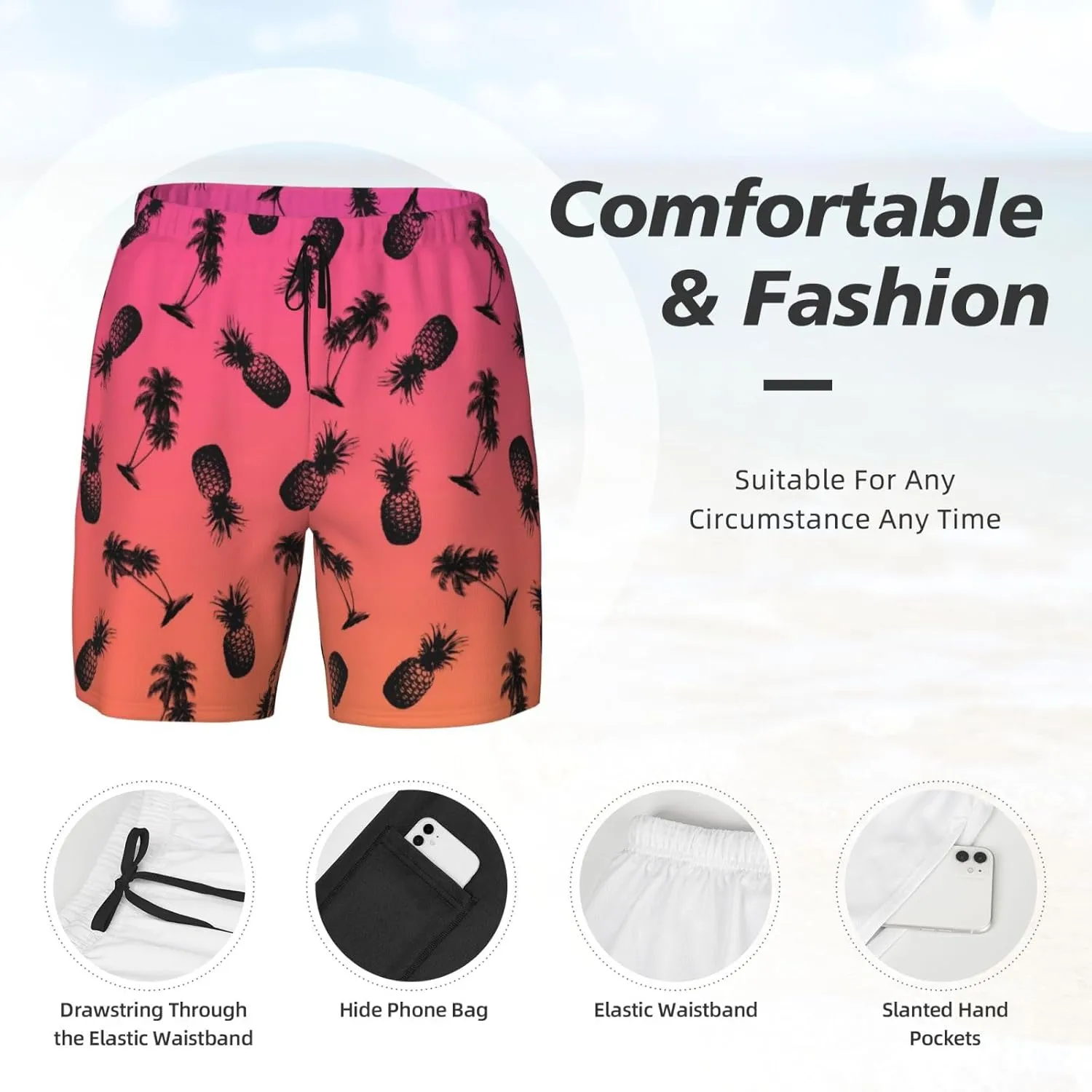 Mens Swim Trunks with Compression Liner Board Shorts Quick Dry Beach Shorts