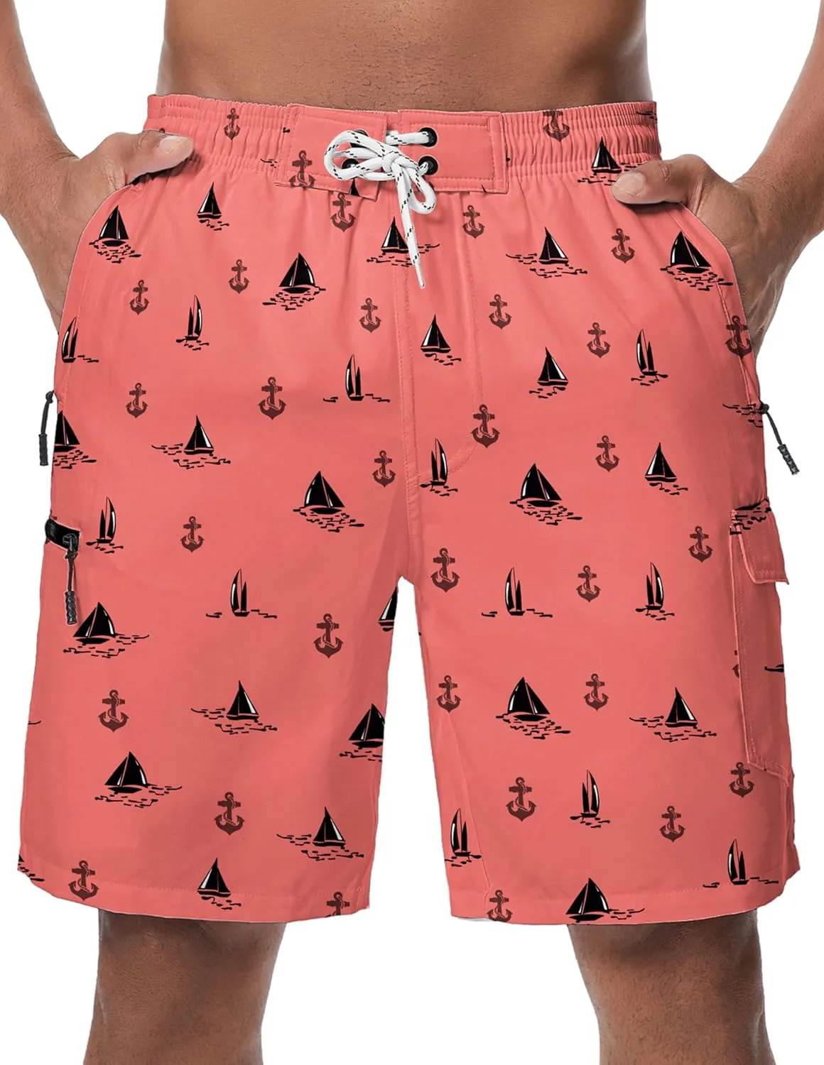 Mens Swim Trunks with Mesh Liner Board Shorts Quick Dry Bathing Suit Hawaii Swimwear for Men Long Shorts with Zipper