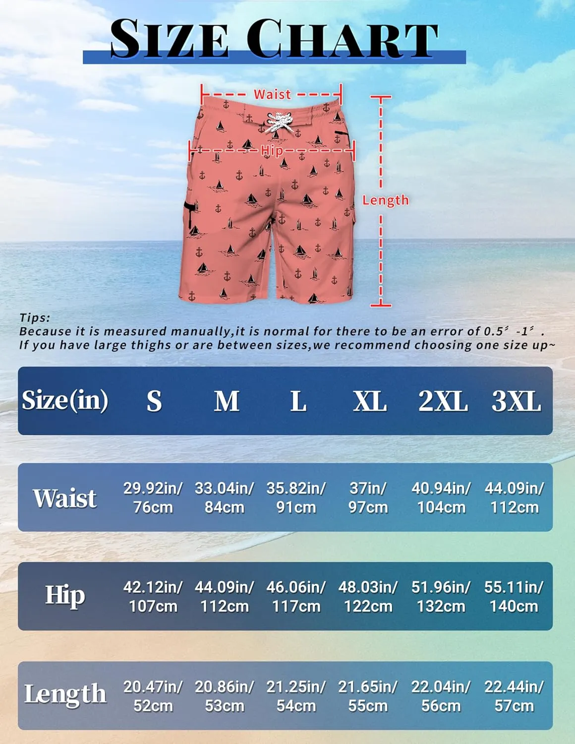 Mens Swim Trunks with Mesh Liner Board Shorts Quick Dry Bathing Suit Hawaii Swimwear for Men Long Shorts with Zipper