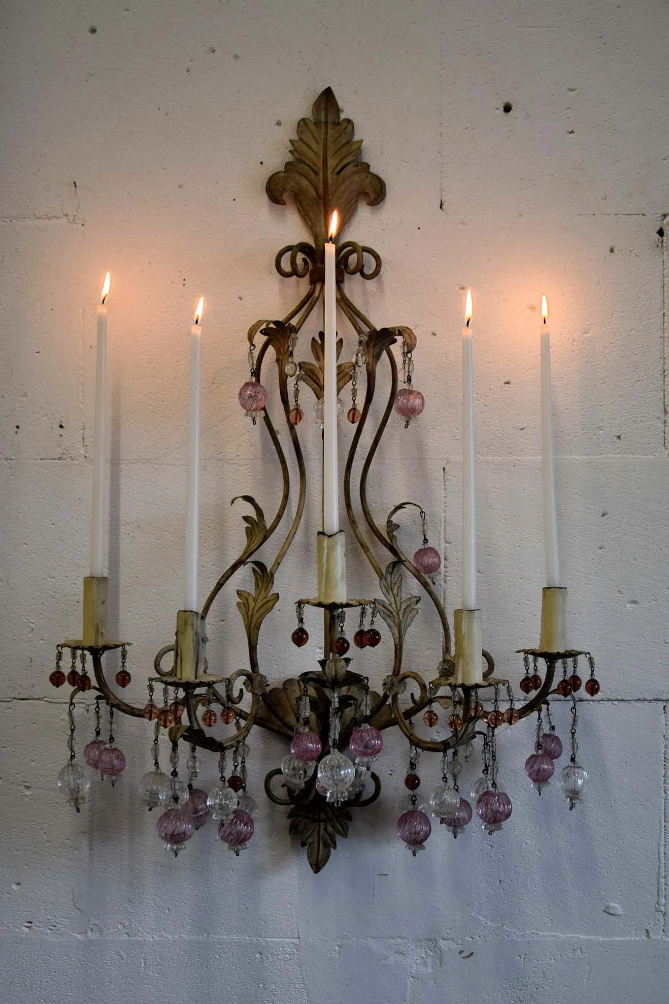 Murano Glass and Iron Belle Epoque Wall Candle Holder