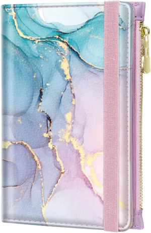 Passport Holder Cover with Zipper Coin Pocket Travel Wallet RFID Blocking Leather Passport Cover Credit Card Holder for Women, Gradient Marble