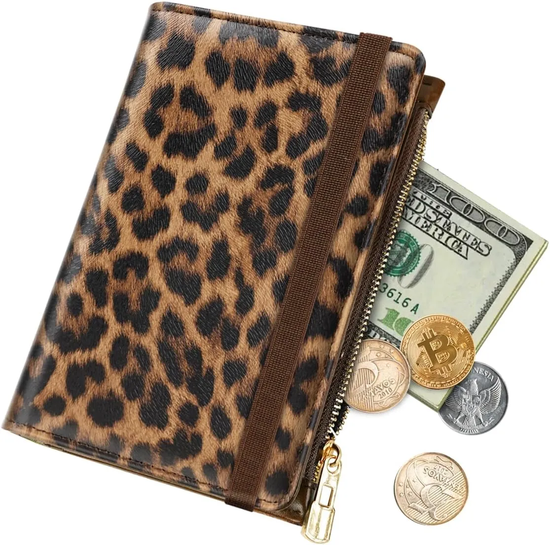 Passport Holder Cover with Zipper Coin Pocket Travel Wallet RFID Blocking Leather Passport Cover Credit Card Holder for Women, Leopard