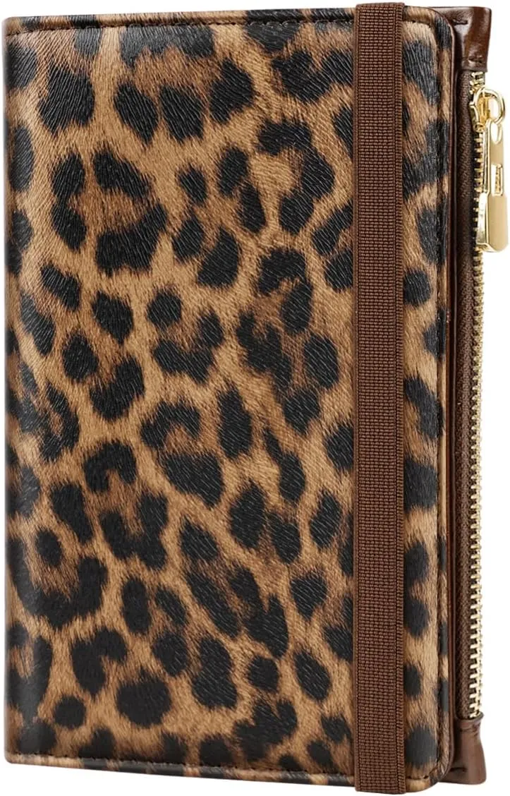 Passport Holder Cover with Zipper Coin Pocket Travel Wallet RFID Blocking Leather Passport Cover Credit Card Holder for Women, Leopard