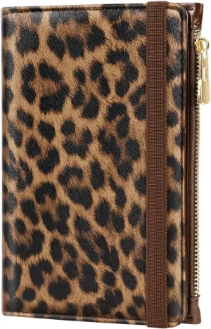 Passport Holder Cover with Zipper Coin Pocket Travel Wallet RFID Blocking Leather Passport Cover Credit Card Holder for Women, Leopard
