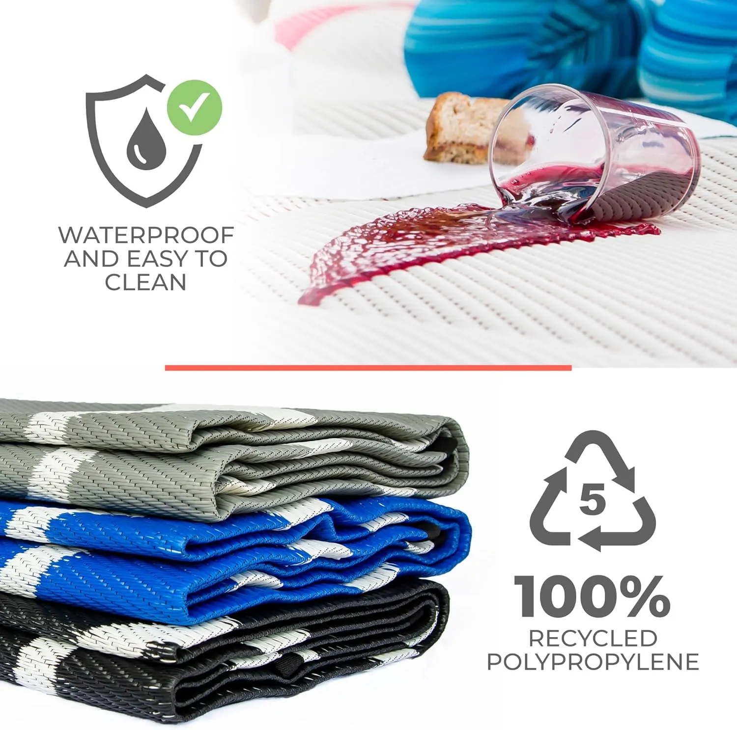 Premium Outdoor RV Patio Mat  Extra Thick 5mm Recycled Polypropylene Rug  Heavy-Duty, Waterproof, Reversible  Luxury Mat for Camping, Beach, Deck, Campsite