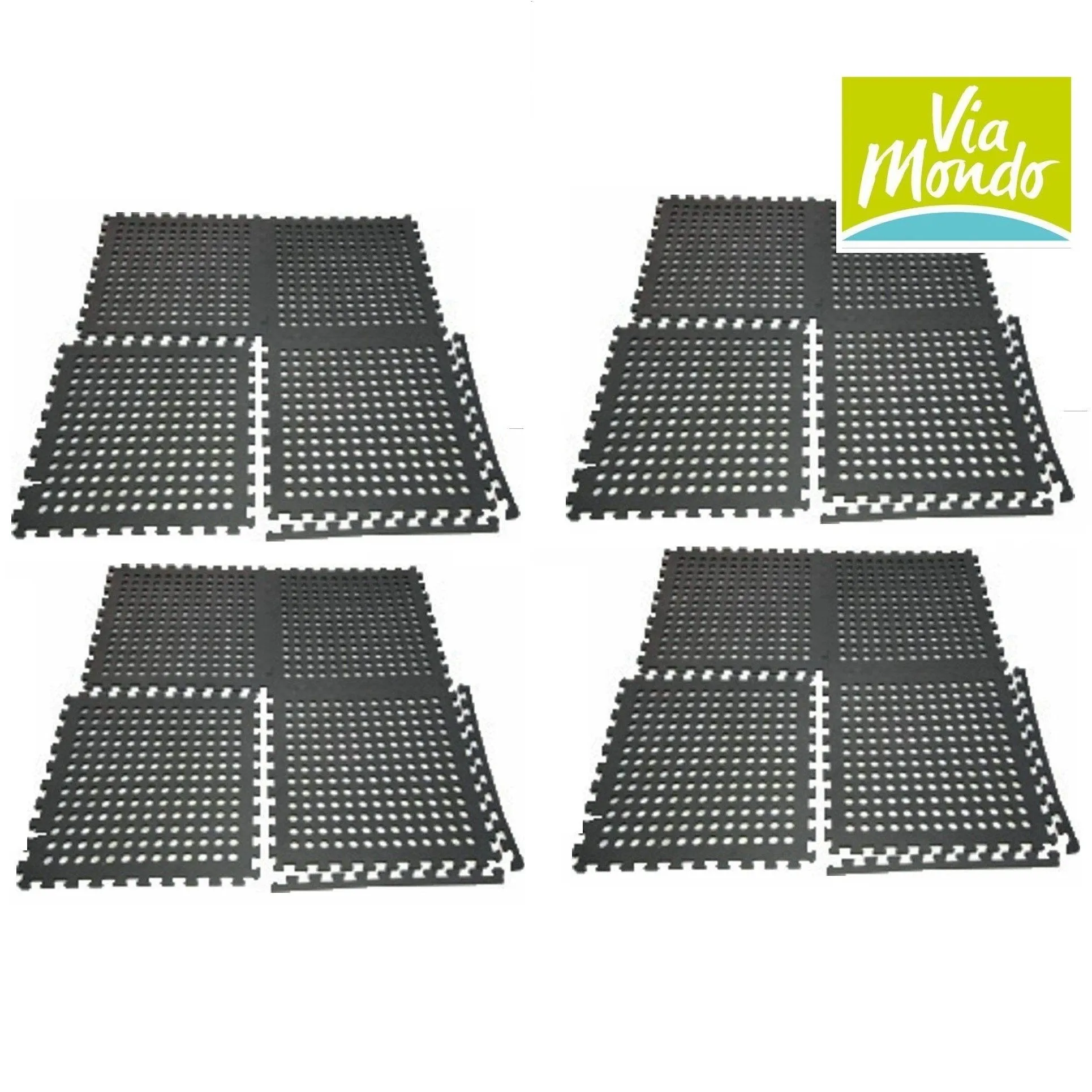 Via Mondo Interlocking Floor Tiles Dark Grey pack of 16