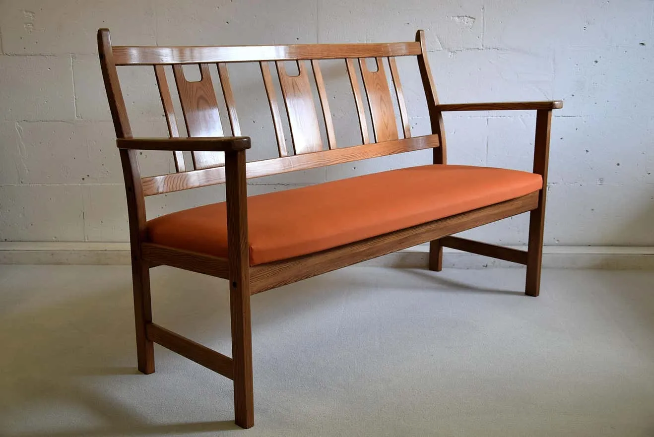 Yngve Ekström Orange and Brown Pine Two-Seat Bench